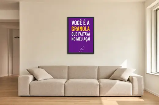 Pôster Você é a granola que faltava emoldurado na parede: sala de estar ampla