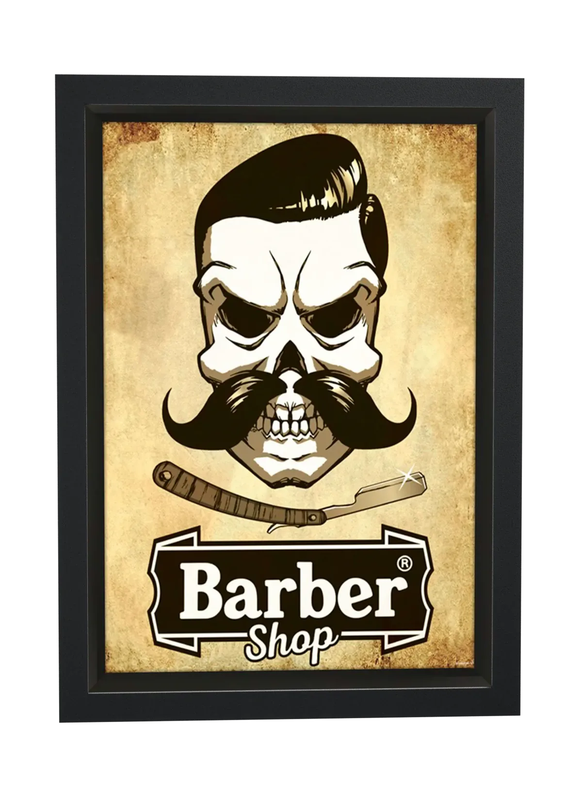 Pôster Caveira com bigode de barbeiro emoldurado