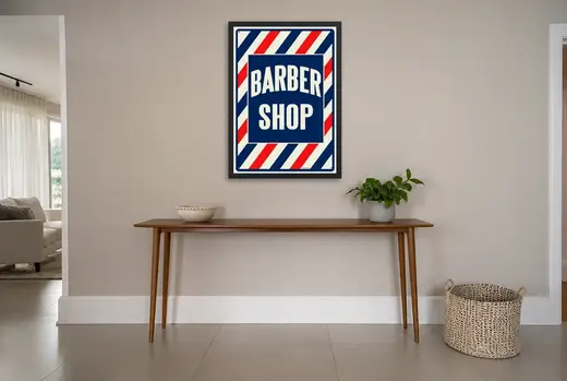 Pôster Placa listrada barber shop emoldurado na parede: hall de entrada