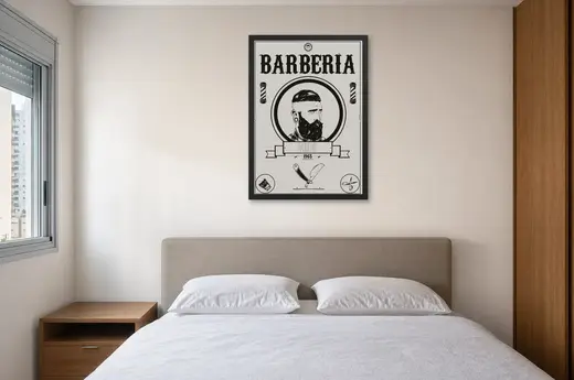 Pôster Emblema circular de barbearia emoldurado na parede: quarto de casal