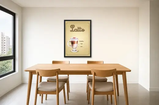 Pôster Receita ilustrada de latte emoldurado na parede: sala de jantar