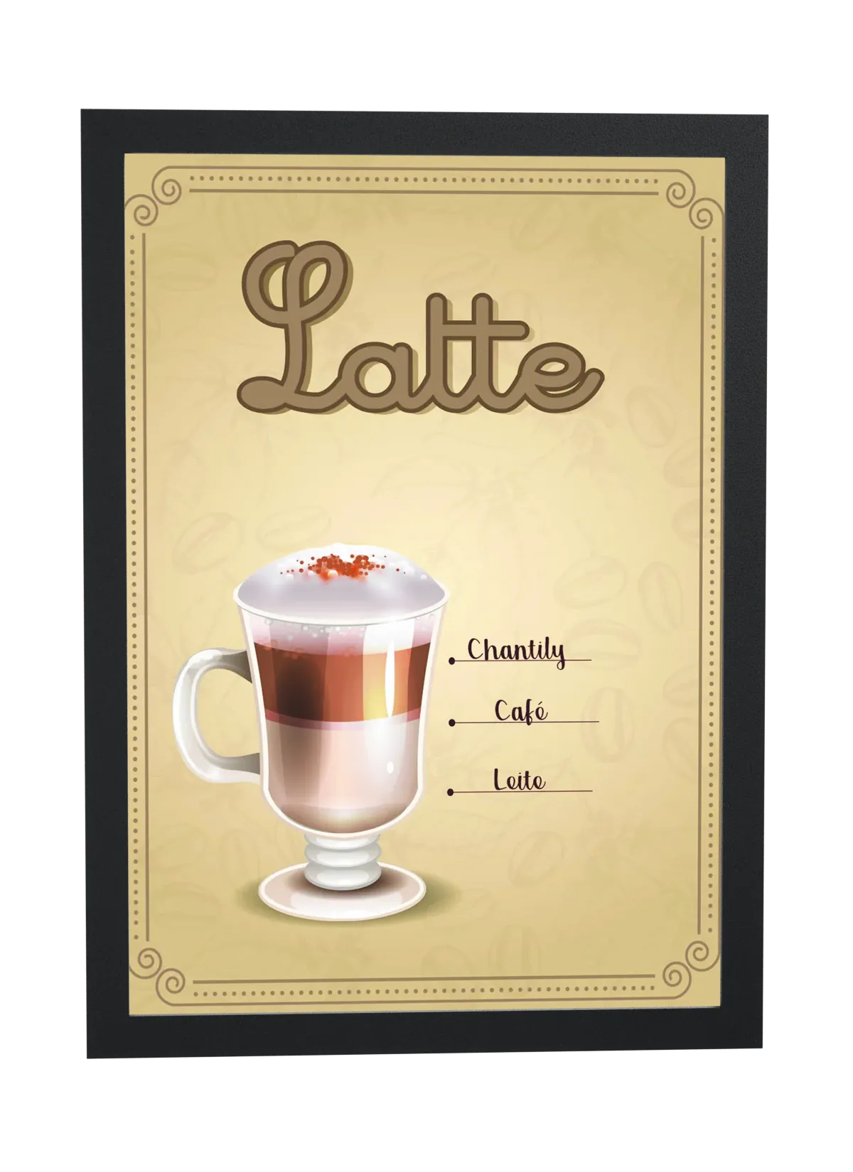 Pôster Receita ilustrada de latte emoldurado