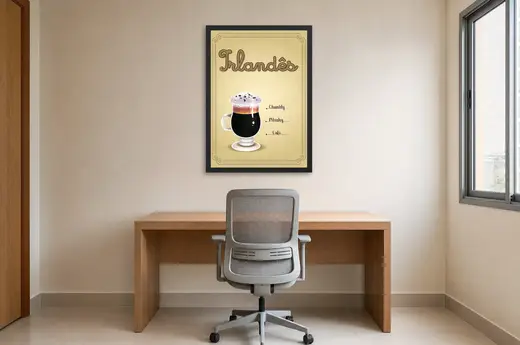 Pôster Receita ilustrada de café irlandês emoldurado na parede: home office