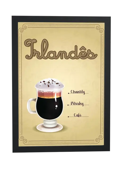 Pôster Receita ilustrada de café irlandês emoldurado