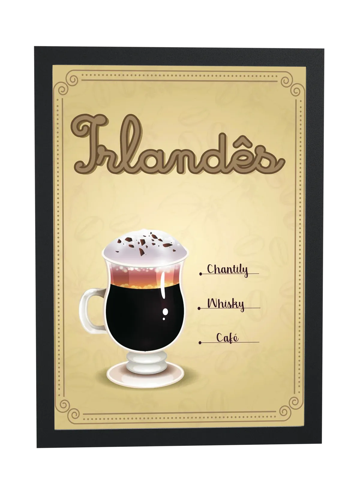 Pôster Receita ilustrada de café irlandês emoldurado