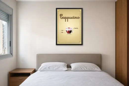 Pôster Receita ilustrada de cappuccino emoldurado na parede: quarto de casal