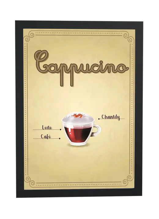 Pôster Receita ilustrada de cappuccino emoldurado