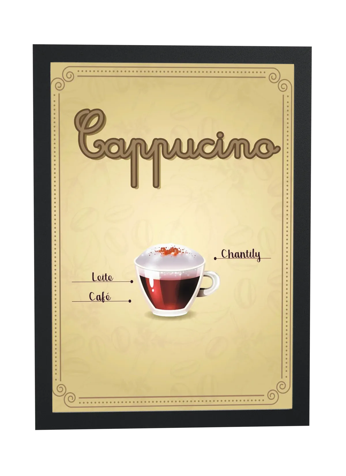 Pôster Receita ilustrada de cappuccino emoldurado