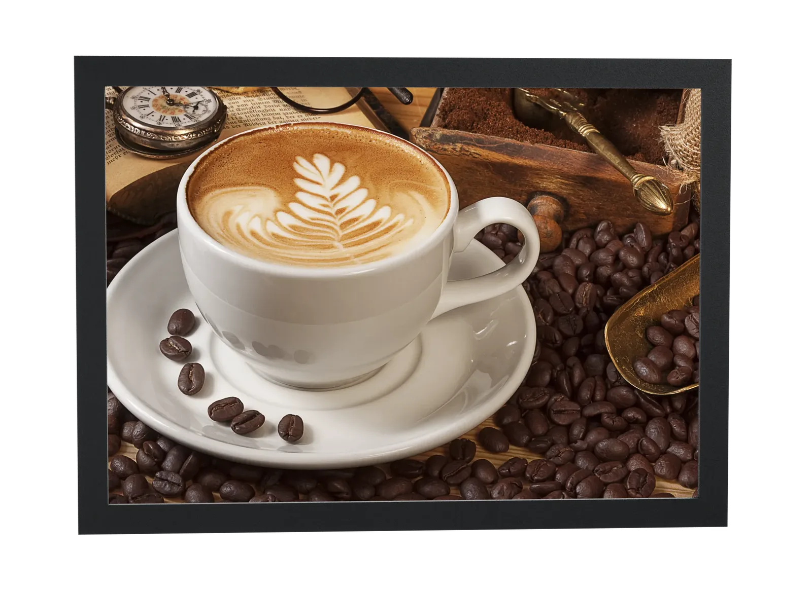 Pôster Cappuccino com arte em leite emoldurado