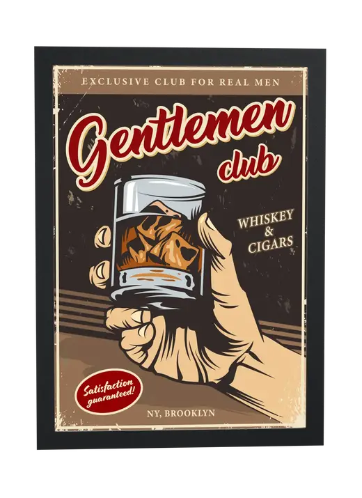 Pôster Cartaz vintage gentlemen club emoldurado