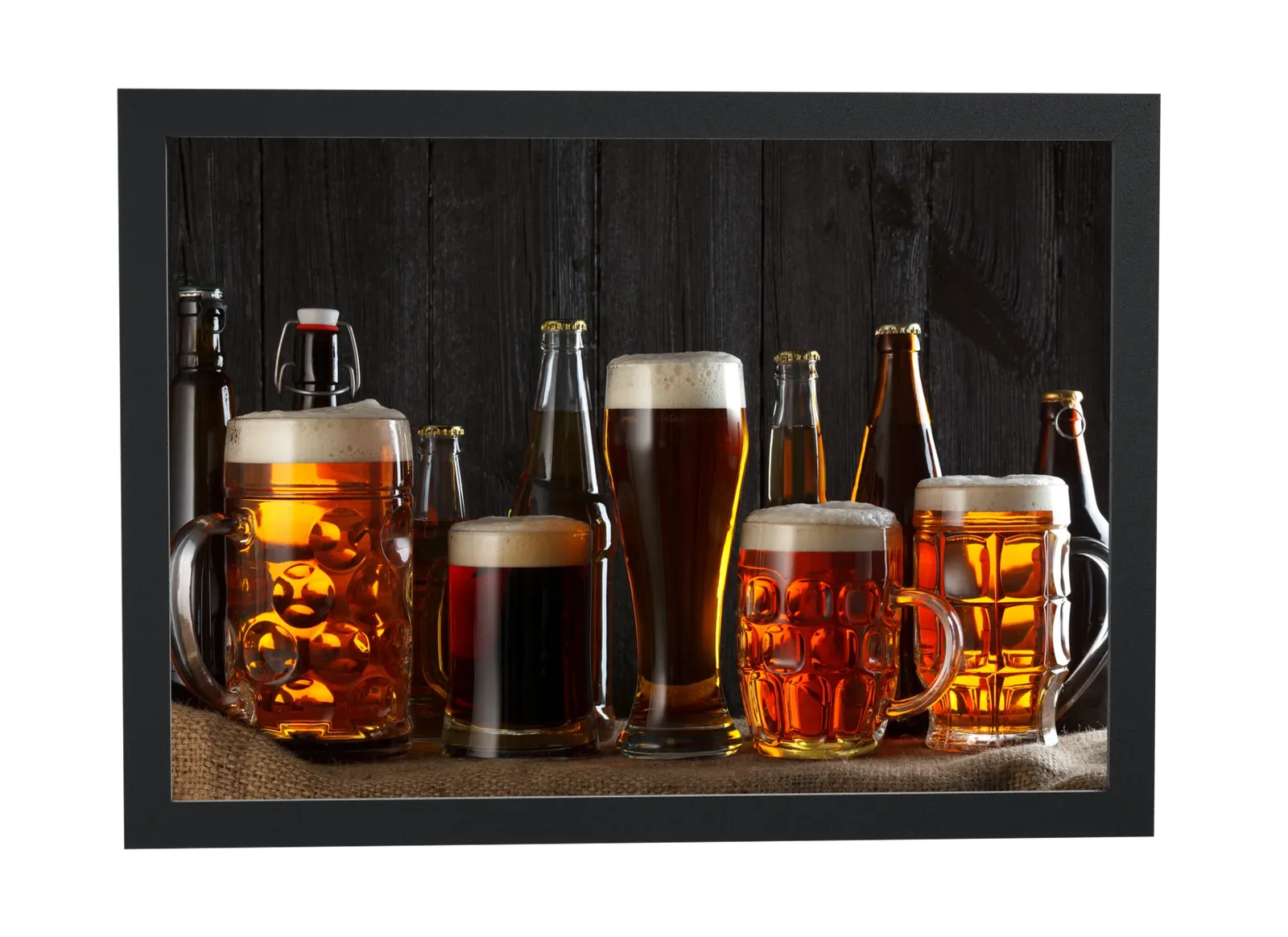 Pôster Variedade de cervejas em fileira emoldurado