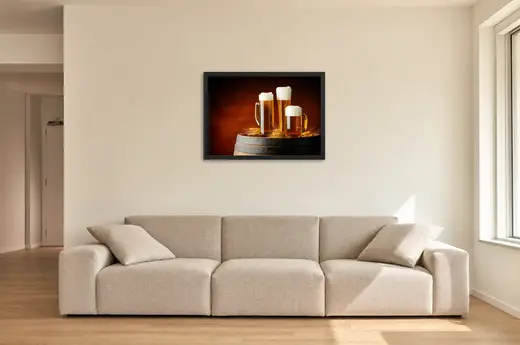 Pôster Trio de canecas de cerveja emoldurado na parede: sala de estar ampla