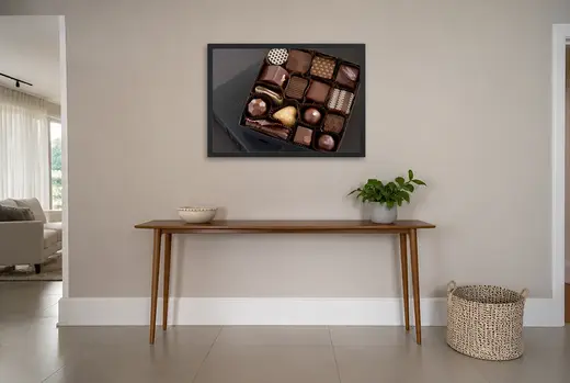Pôster Caixa de bombons sortidos emoldurado na parede: hall de entrada