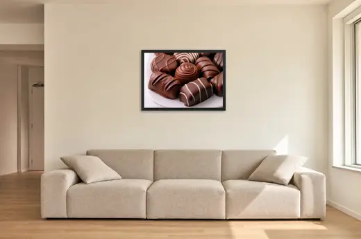 Pôster Bombons de chocolate variados emoldurado na parede: sala de estar ampla