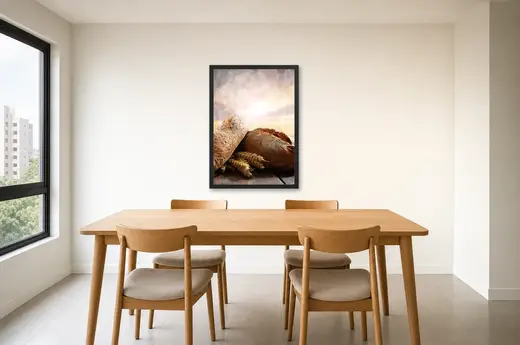 Pôster Pães artesanais com trigo emoldurado na parede: sala de jantar