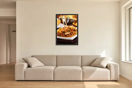 Pôster Macarrão oriental com hashi emoldurado na parede: sala de estar ampla