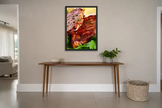 Pôster Carne grelhada com limão emoldurado na parede: hall de entrada