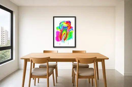Pôster Dente colorido em aquarela emoldurado na parede: sala de jantar