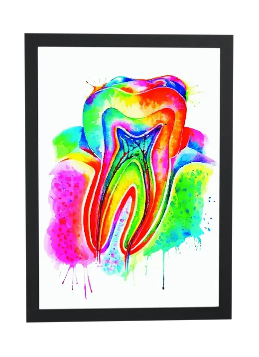Pôster Dente colorido em aquarela emoldurado