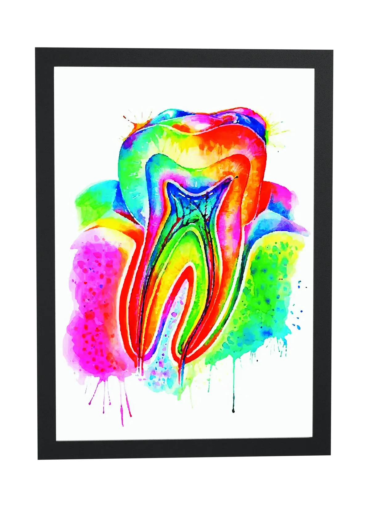 Pôster Dente colorido em aquarela emoldurado