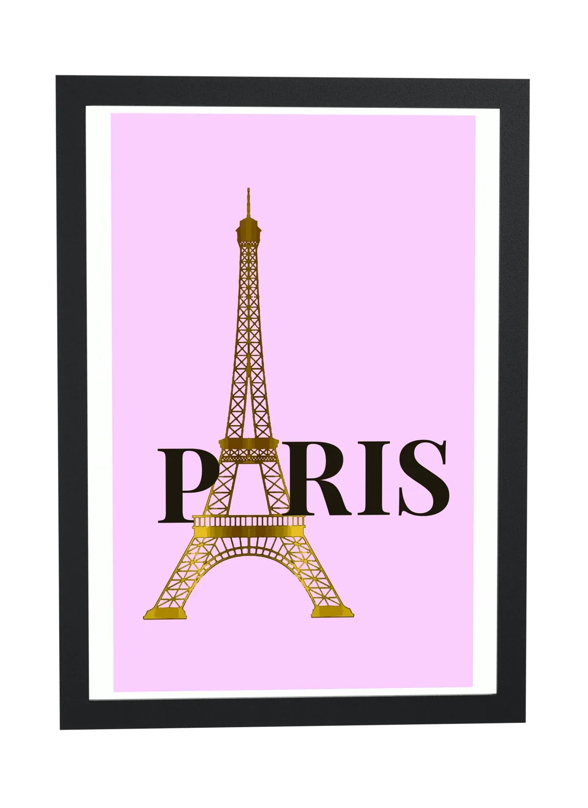 Pôster Torre Eiffel com a palavra Paris emoldurado