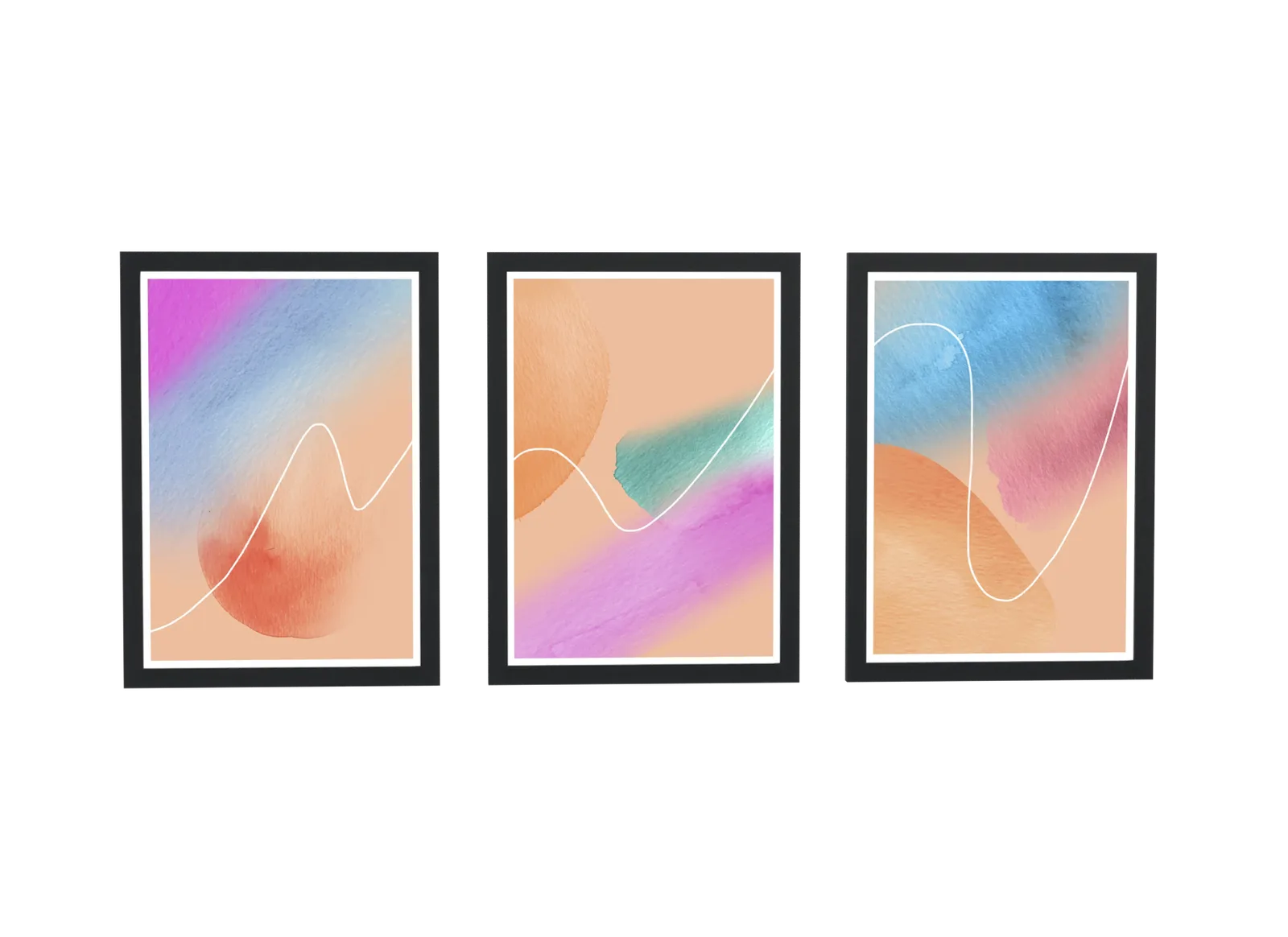 Pôster Trio aquarela em degradê com linha branca emoldurado