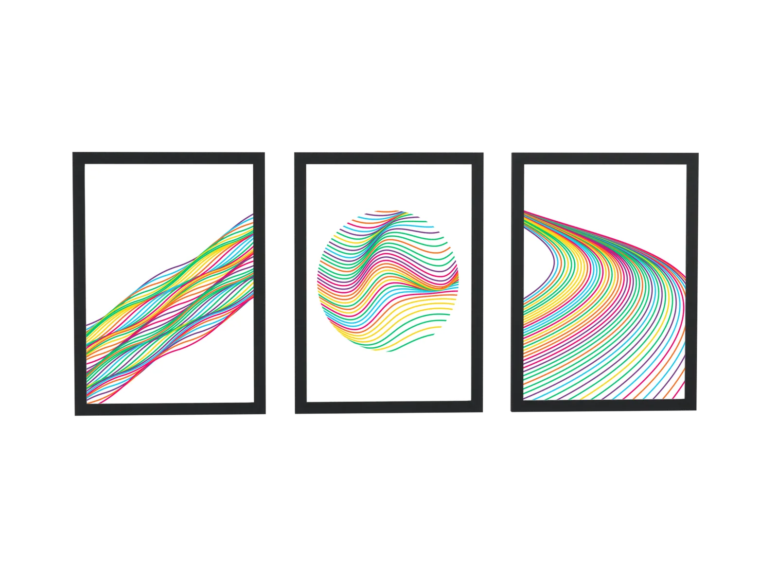Pôster Trio de linhas coloridas em ondas emoldurado