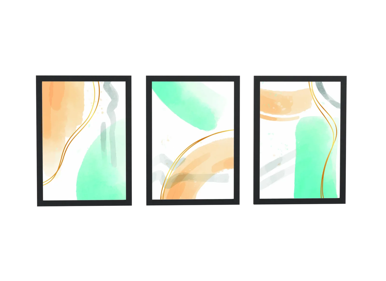 Pôster Trio aquarela suave em laranja e verde-água emoldurado