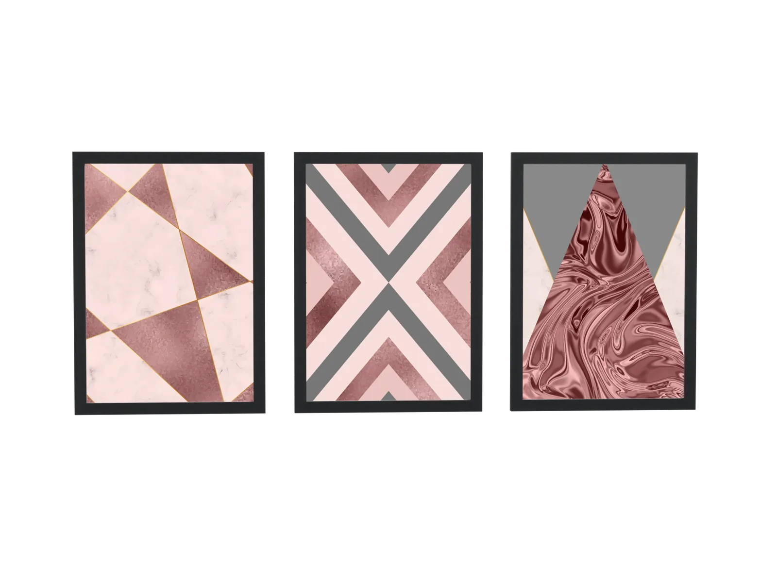 Pôster Trio geométrico em mármore rosé emoldurado