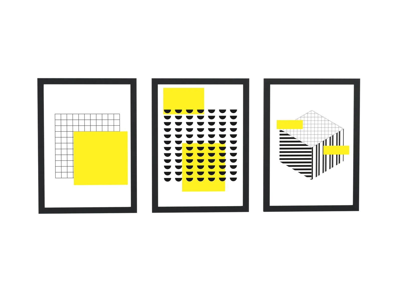 Pôster Trio pop art de casas e meias-luas emoldurado
