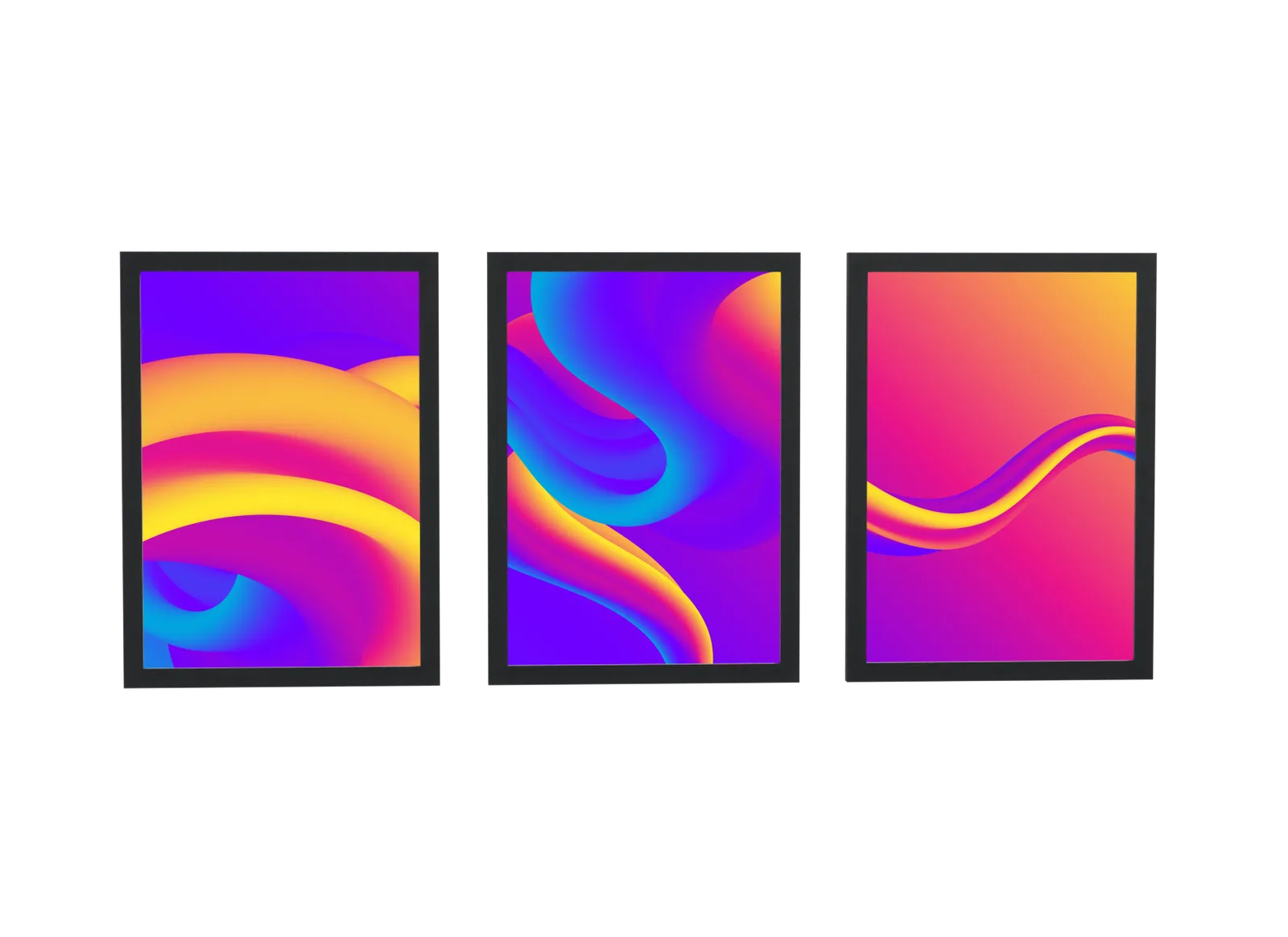 Pôster Trio abstrato em degradê roxo e laranja emoldurado