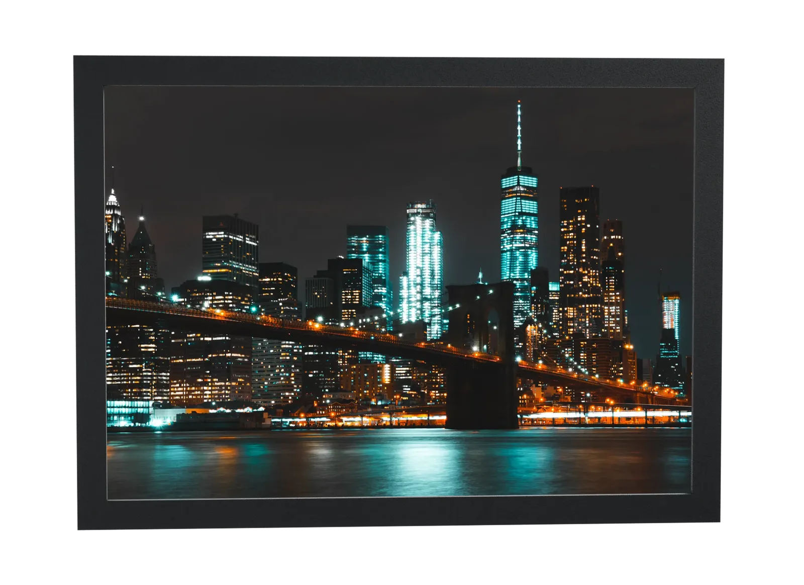 Pôster Horizonte de Nova York à noite emoldurado