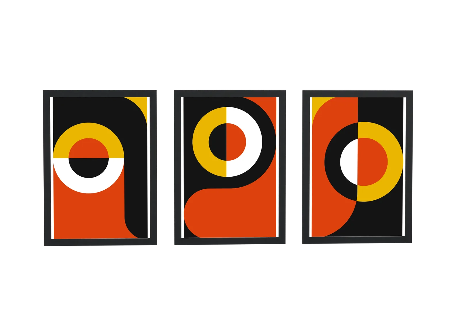 Pôster Trio pop art em laranja, preto e amarelo emoldurado