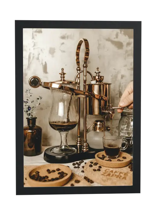 Pôster Máquina de café vintage dourada emoldurado