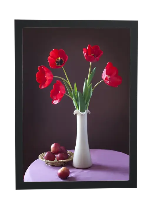 Pôster Tulipas vermelhas em vaso branco emoldurado