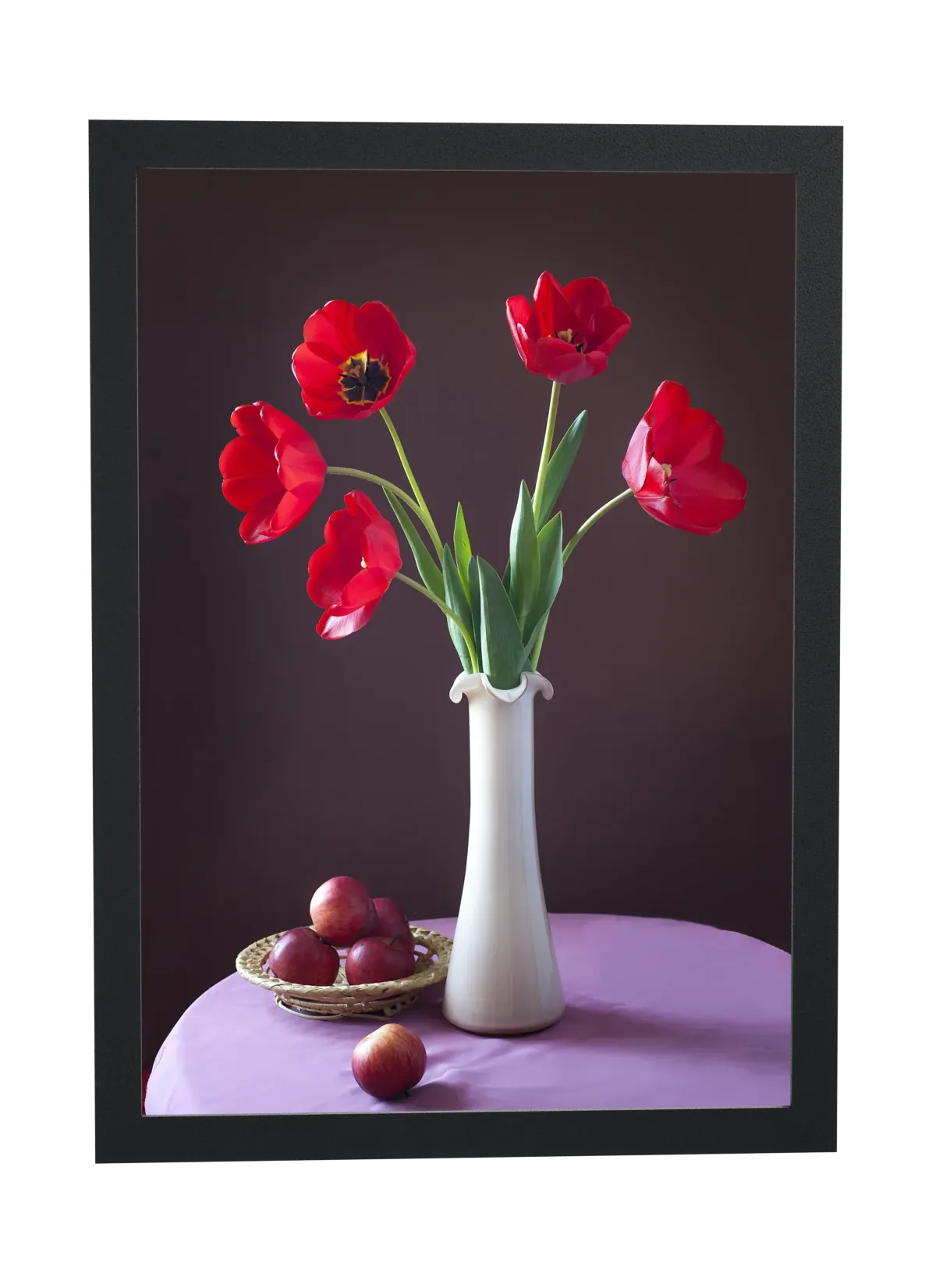 Pôster Tulipas vermelhas em vaso branco emoldurado