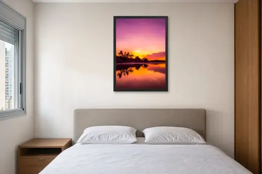 Pôster Pôr do sol rosa nos trópicos emoldurado na parede: quarto de casal