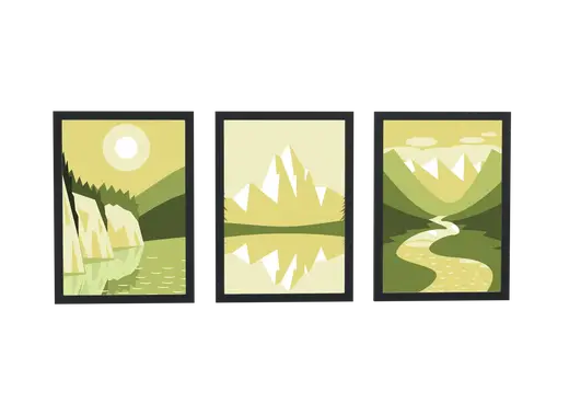 Pôster Trio de montanhas com reflexo no lago emoldurado