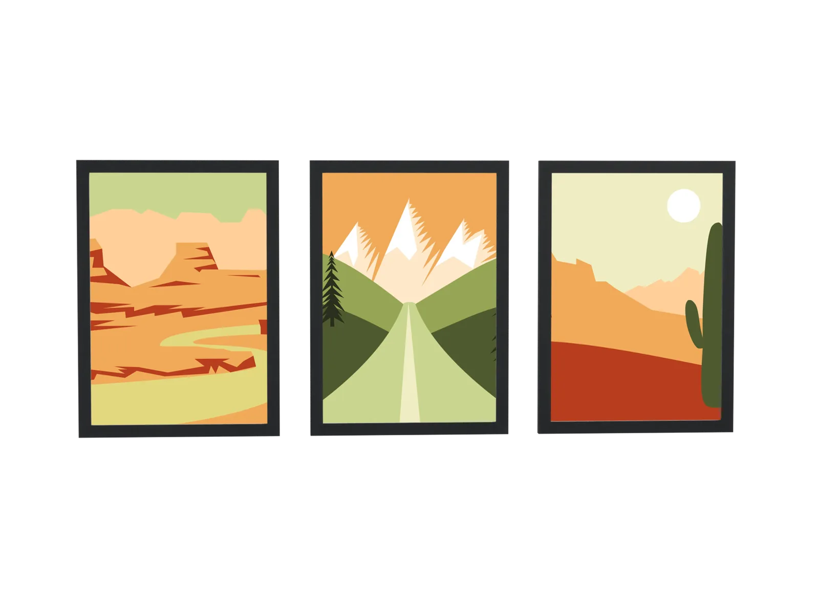 Pôster Trio de paisagem no deserto em terracota emoldurado