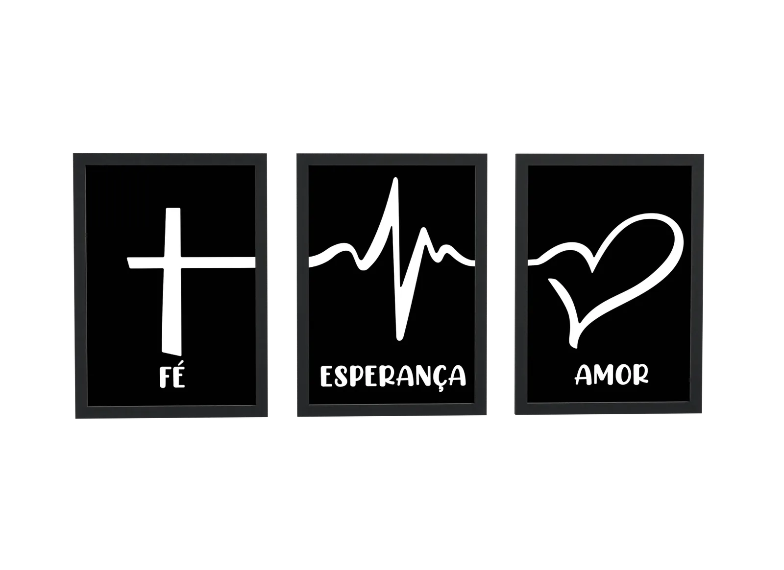 Pôster Trio de fé, esperança e amor em preto emoldurado