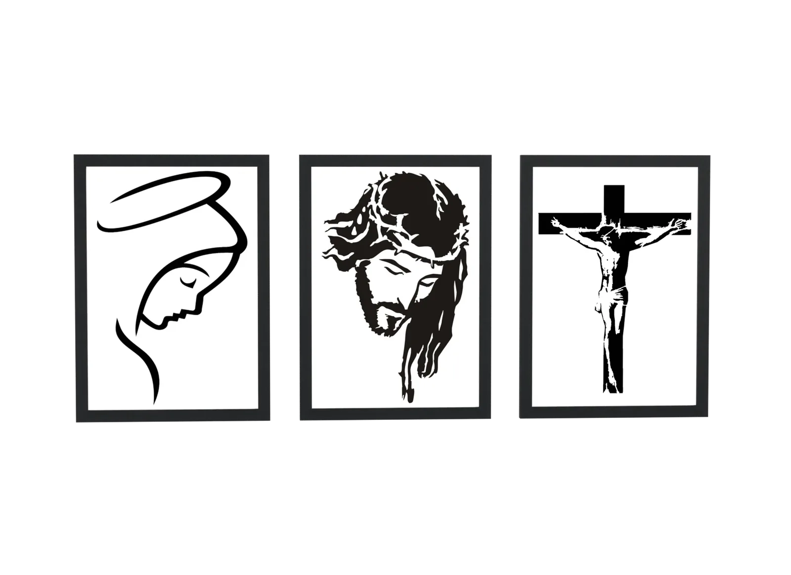 Pôster Trio religioso de Maria, Jesus e cruz emoldurado