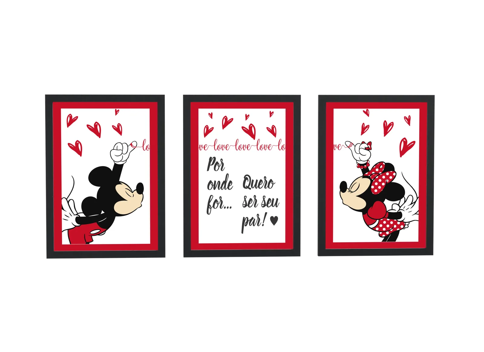 Pôster Trio do amor de Mickey e Minnie emoldurado