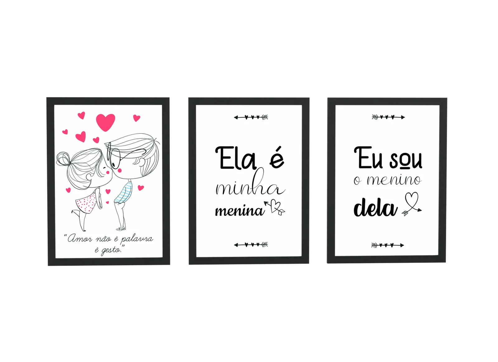 Pôster Trio de casal e frases de amor emoldurado