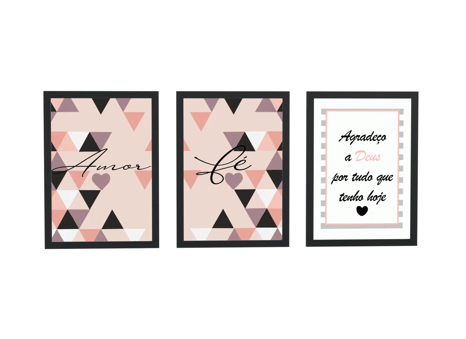 Pôster Trio rosa de amor, fé e gratidão a Deus emoldurado