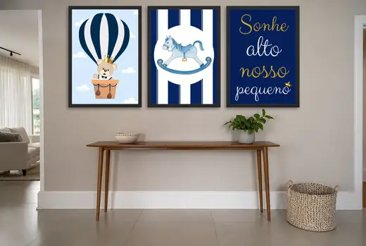 Pôster Trio infantil de balão e cavalo de balanço emoldurado na parede: hall de entrada