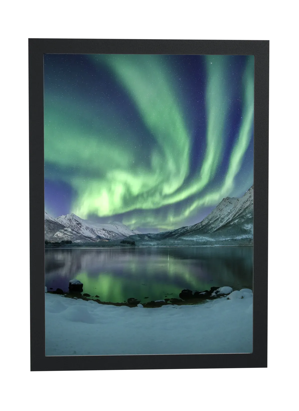 Pôster Aurora boreal sobre lago congelado emoldurado