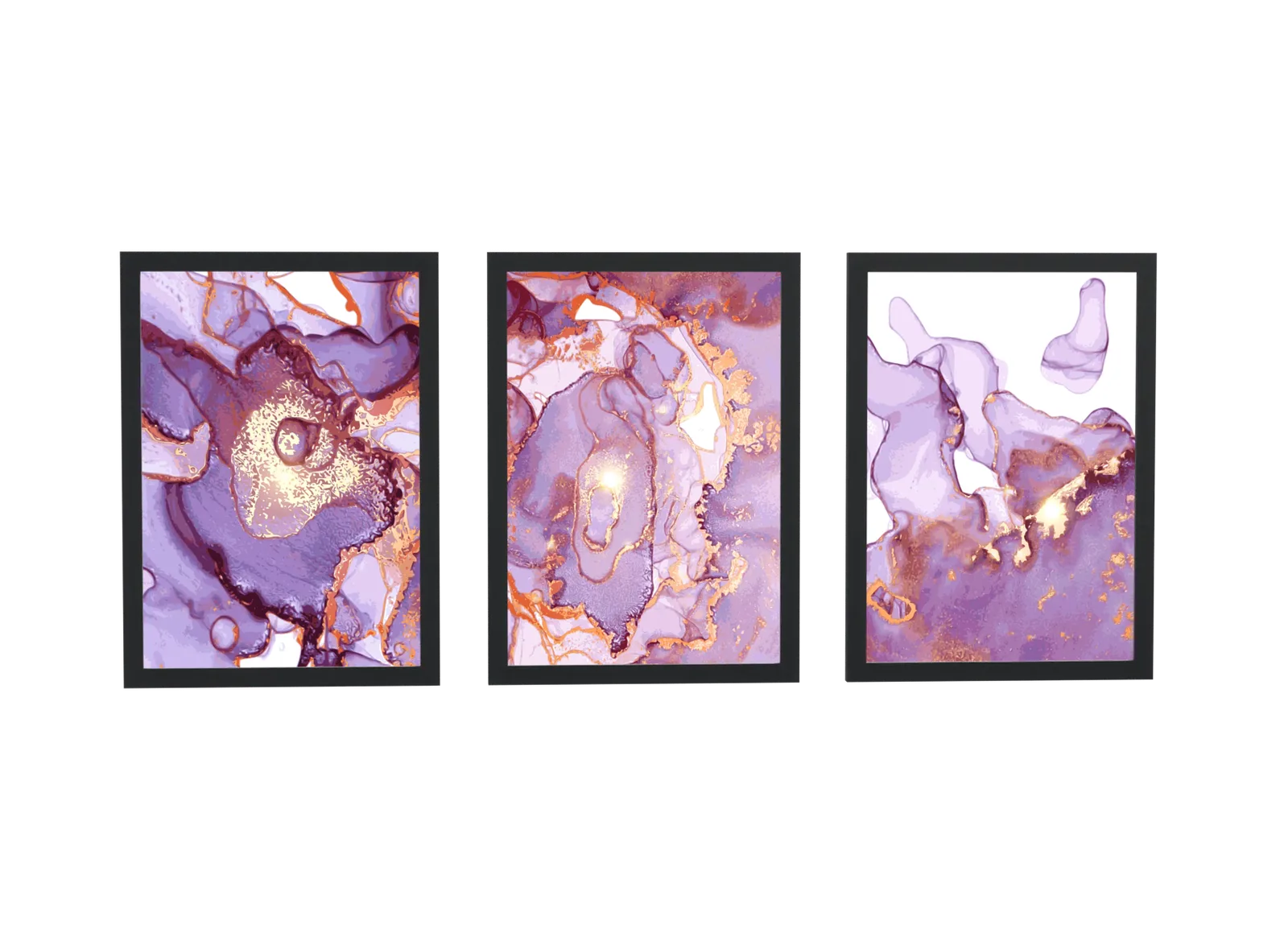 Trio de mármore roxo com veios dourados