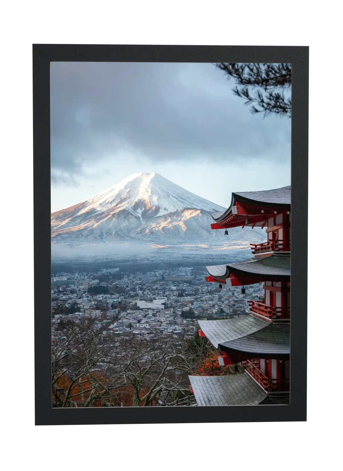 Pôster Monte Fuji com pagode vermelho emoldurado