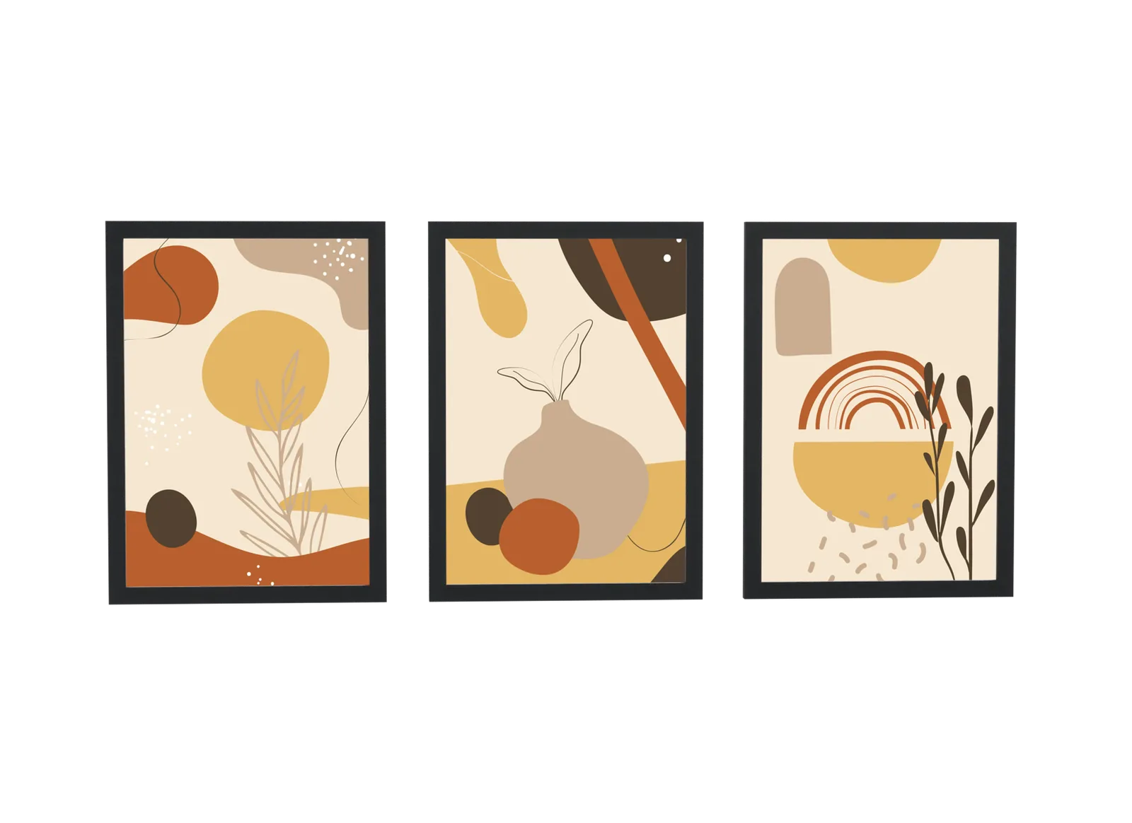 Trio boho de formas abstratas em terracota