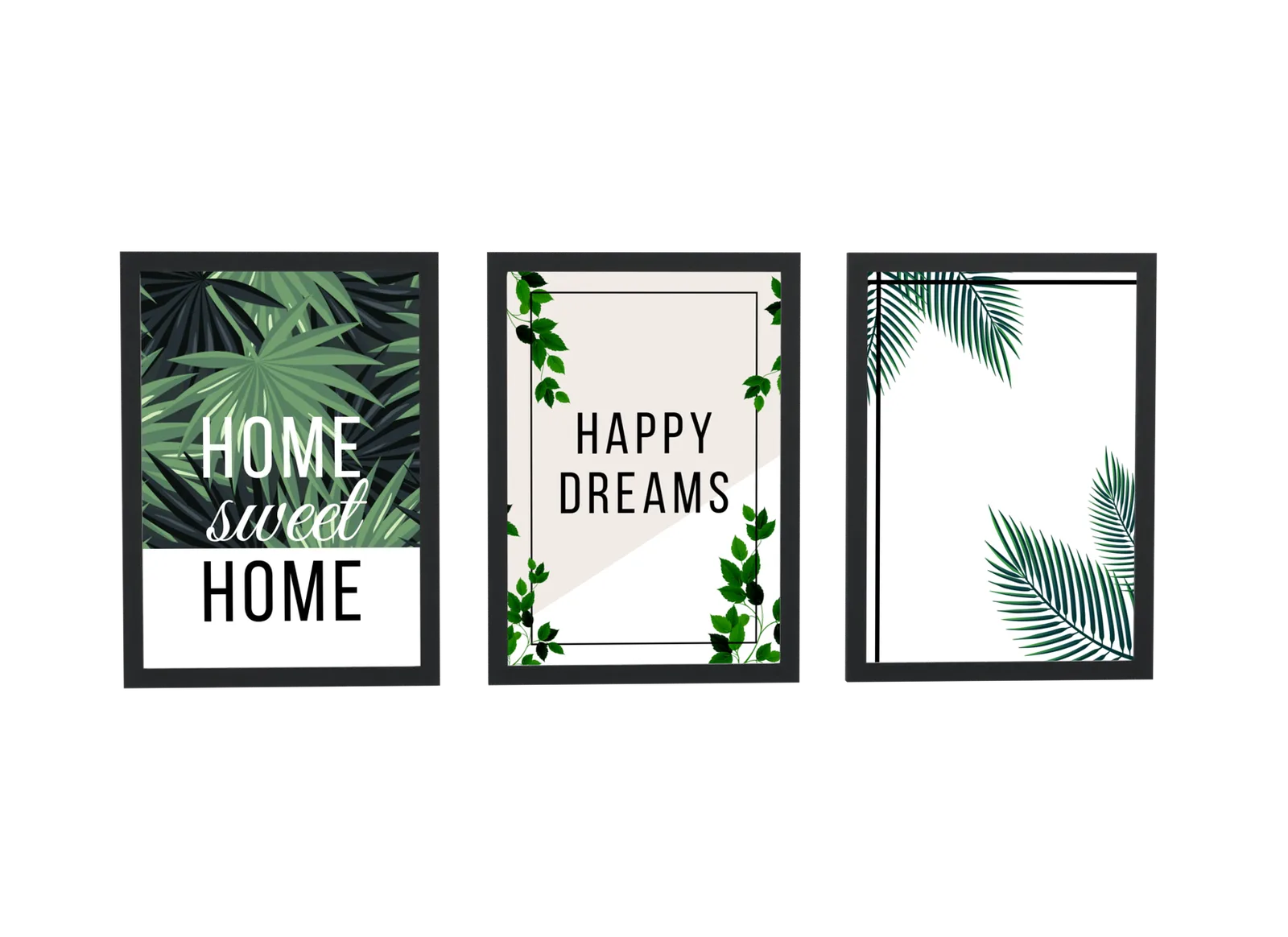 Pôster Trio tropical de home sweet home emoldurado